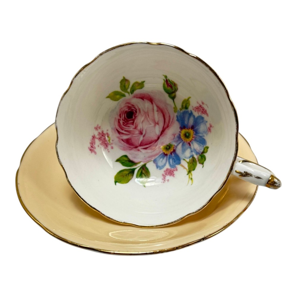 Paragon Double Warrant Teacup and Saucer Peach Pink Rose Floral Vintage 1940s